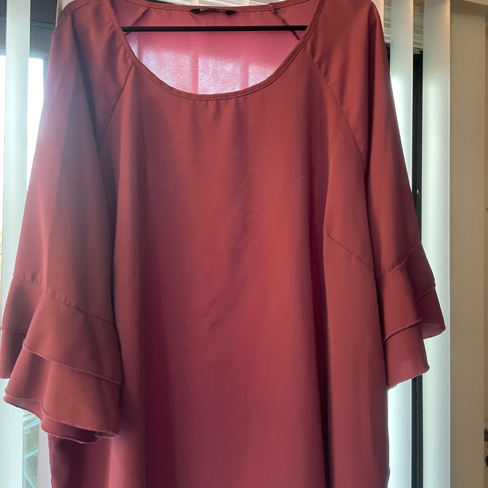 BloomChic Pink Bell Sleeve Blouse with Ruffled Style